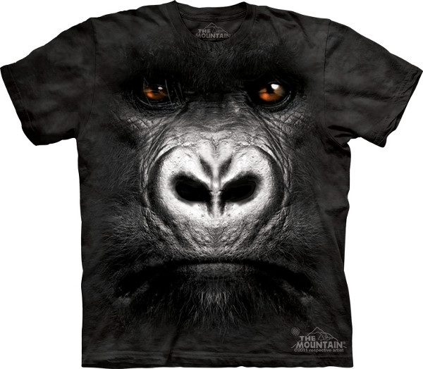Vemos una camiseta negra con la imagen de un gorila con exprecion brava