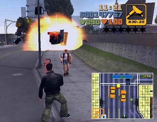 en el video juego se ve un hombre que avanza hacia otro disparando