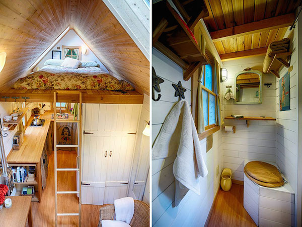 Una minicasa con su dormitorio en el pico  un baño y su cocina