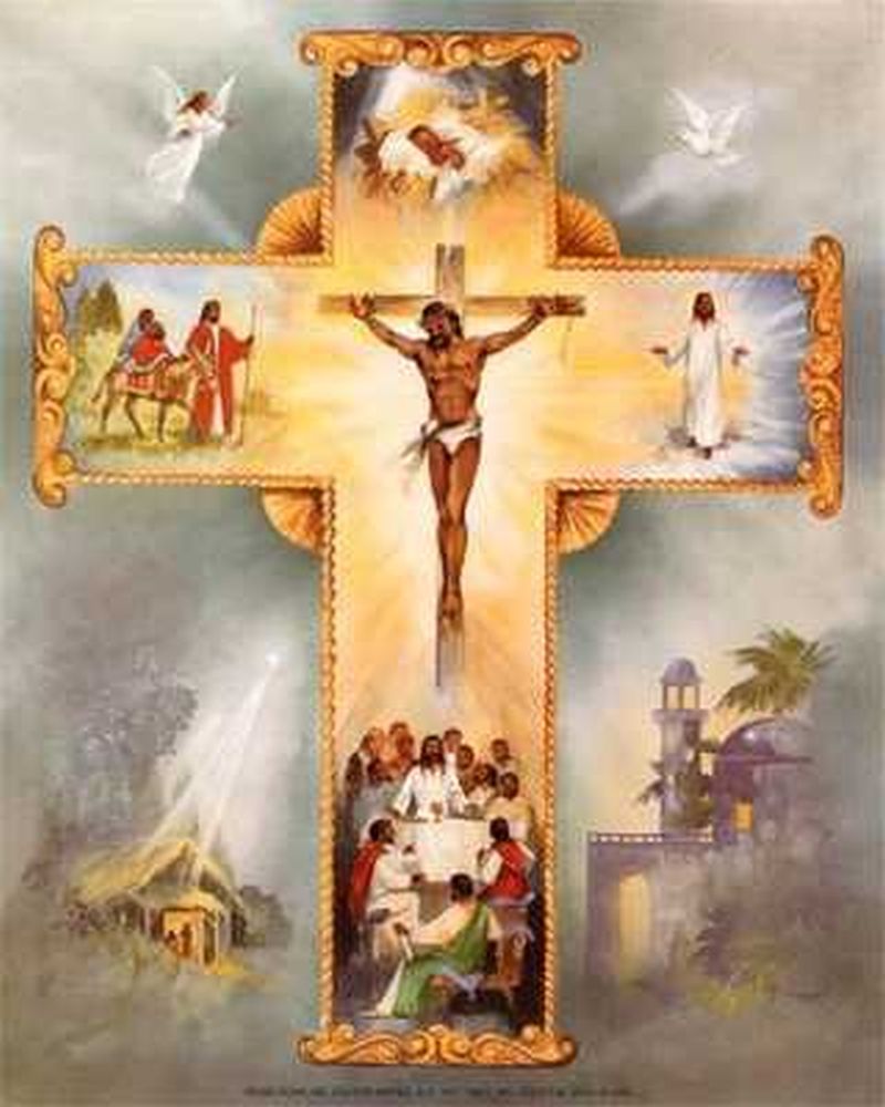 Cruz que muestra la trinidad y en medio Jesús