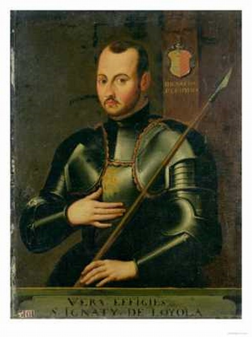 San Ignacio de Loyola en su armadura mirando al frente con su lanza