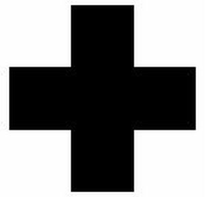 Observamos una cruz  pequeña negra con parte vertical y horizontal igual