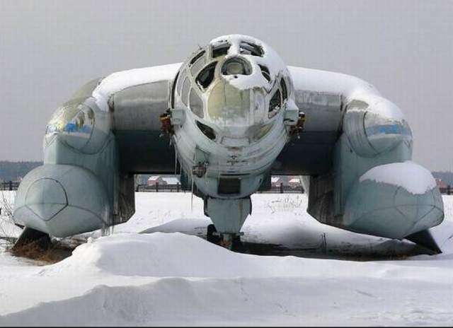 Vemos un raro avión posado sobre  nieve con unas  paletas muy raros para para aterrizaje