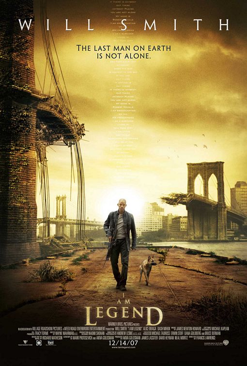 Un hombre con un arma y a su lado un perro caminan por una ciudad en ruinas 