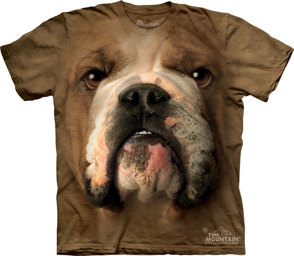 Observamos aca a una camiseta color habano con la imagen de un perro  un poco bravucon 