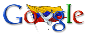 Tenemos aquí la palabra google con la bandera de Colombia y a  paloma de la paz