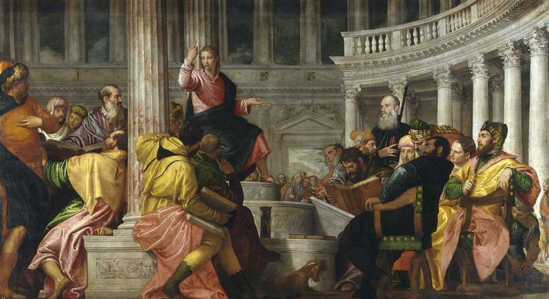 Pintura de Jesús con muchas personas alrededor