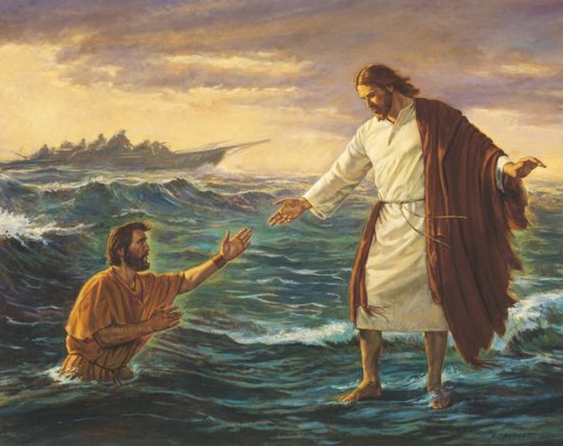 Pintura de Jesús y un hombre en el agua