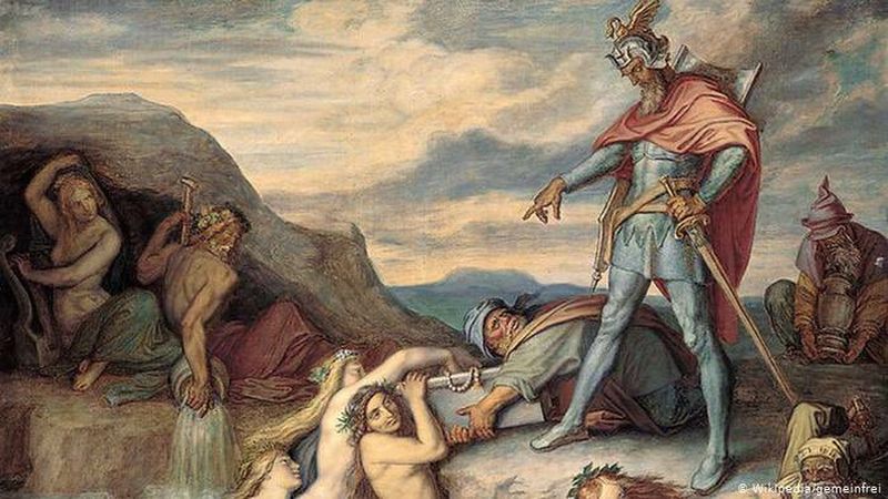 Hombre con espada amenazando a otros