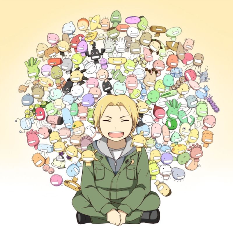 Un niño y varios bichos a su alrededor