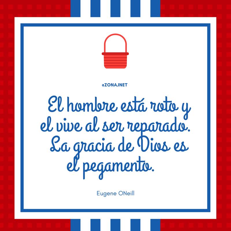 Vemos un fondo rojo y lineas blancas y azules vemos un cuadro como fondo que tiene una canasta pequeña y sobre fondo blanco un mensaje en letras azules