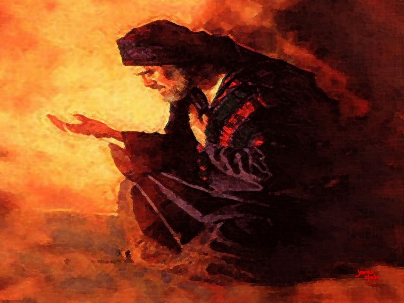 Un hombre arrodillado orando