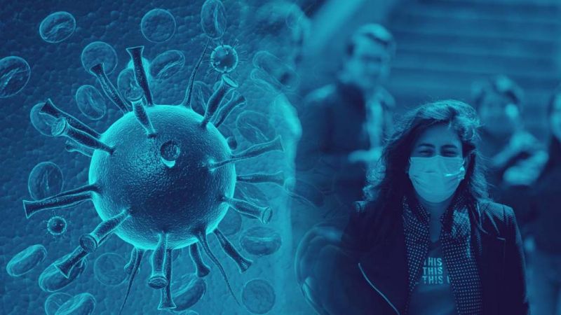 El coronavirus y al lado una persona