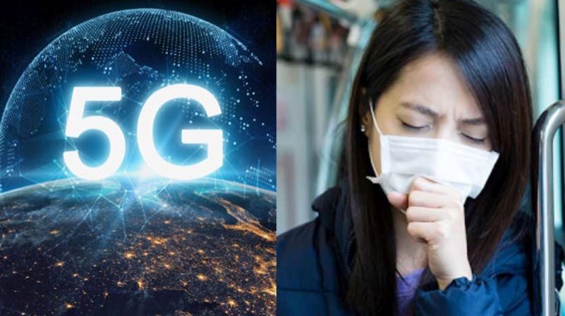 5G y una persona con tos y tapabocas