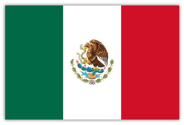 Una bandera de  franjas verticales una franja verde la otra blanca donde en su mitad hay un aguila y en la otra franja de color rojo